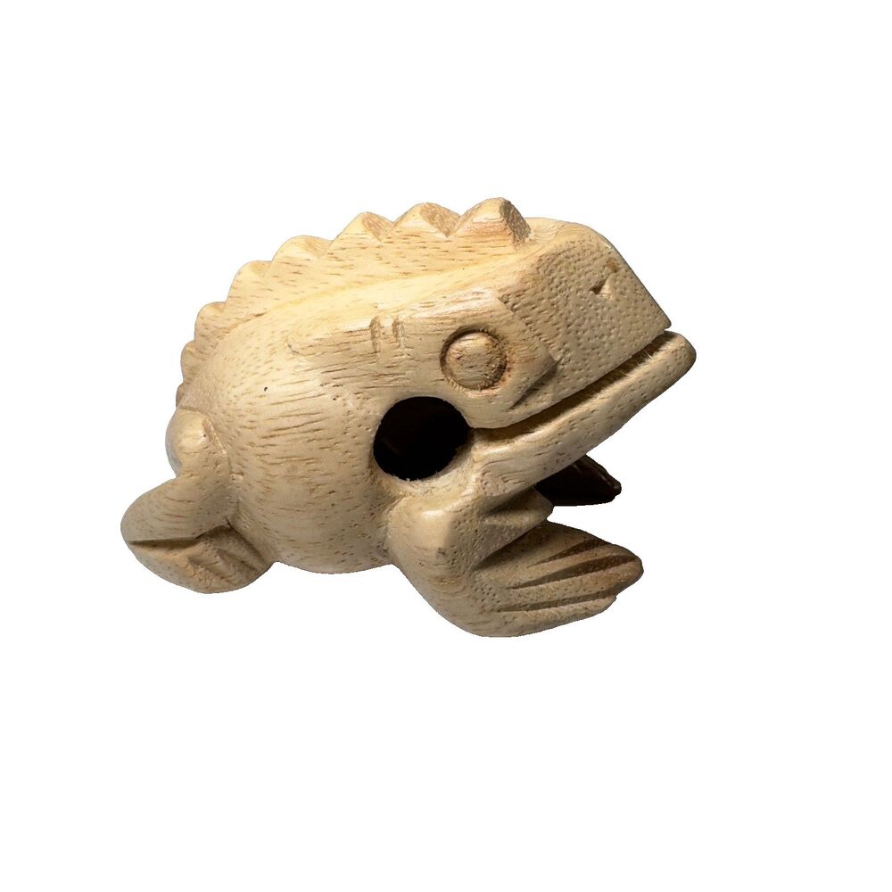 Wooden Luck Frog Kids Children Musical Figurine Handmade Sculpture Natural